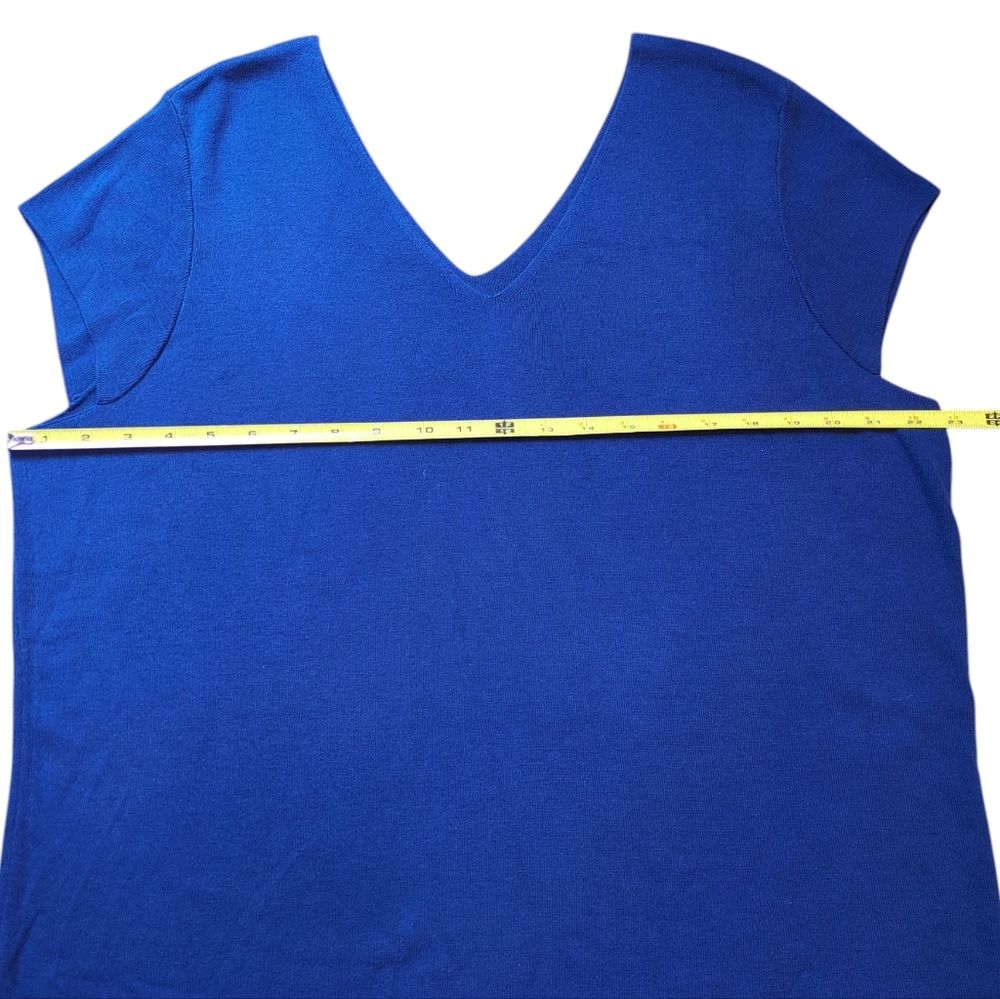 Talbots Woman Cap Sleeve Sweater, V-neck Cotton, Sleeveless, 2X, Soft Blue Top - Picture 4 of 11